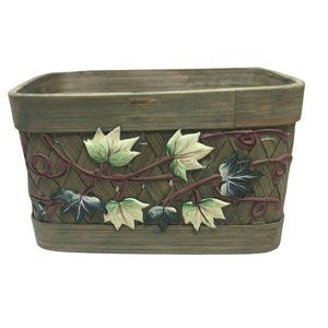 Pretty Greenish Basket with Wide Edges and Painted on Leave and branches to deco